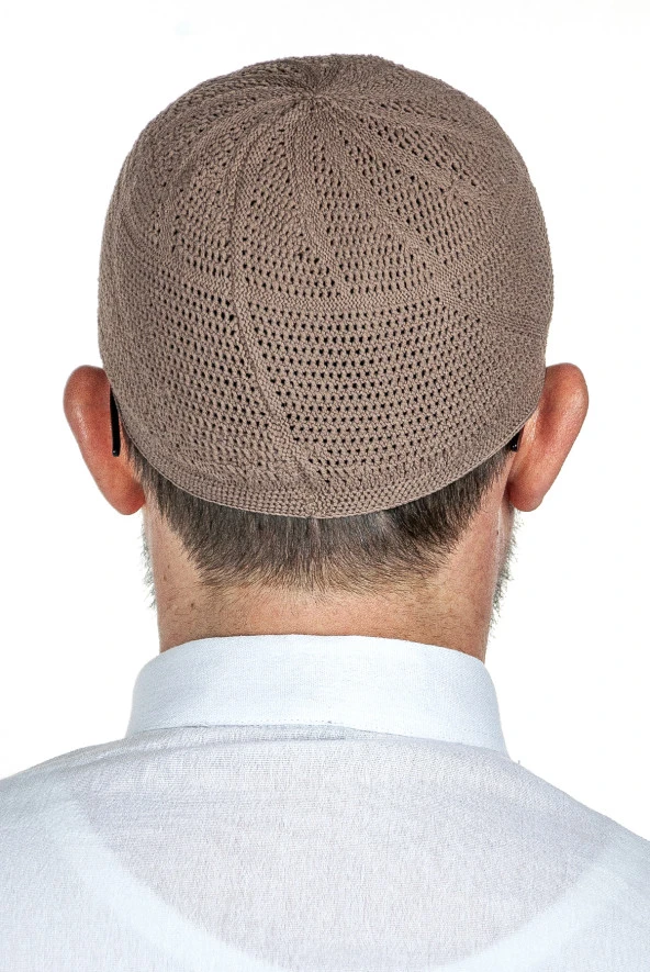 Gold Lüks Dantel Örme Namaz Takkesi Kahverengi 1 Adet - Resim 3