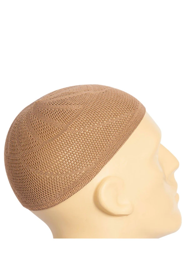 Gold Lüks Dantel Örme Namaz Takkesi Kahverengi 1 Adet - Resim 5