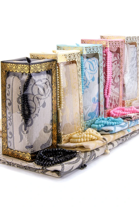 Özel Hediyelik Kutulu Seccadeli Tesbihli Set Beyaz - Resim 6