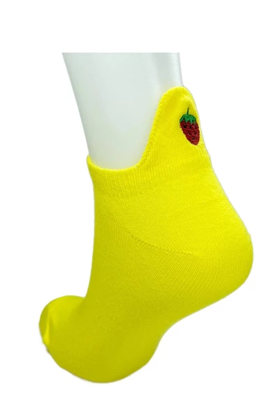 6 Çift Çilek Nakış Baskılı Pamuklu Yumuşak Kadın Bilek Çorap - Resim 6