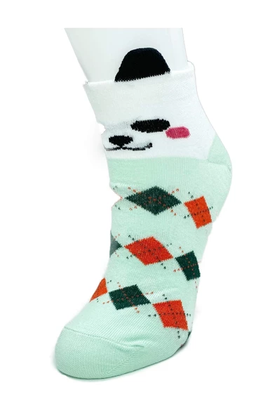 3 Çift Köpek Temalı 3 Boyutlu Kulaklı Pamuk Ekose Kadın Bilek Çorap - Resim 2