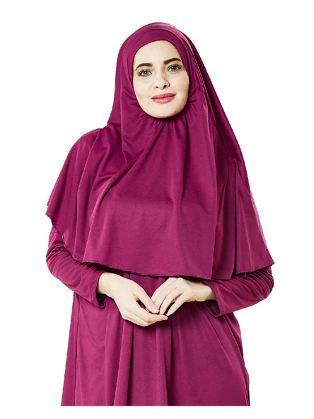 Fuşya Namaz Elbisesi - Ravza Motifli Seccade ve Tesbih - İbadet Seti - Resim 5