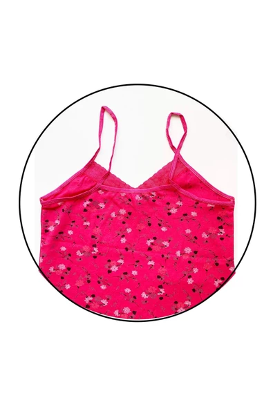 Kadın Askılı Desenli Atlet Dantelli Empirme Pamuklu Penye D7 - Resim 2