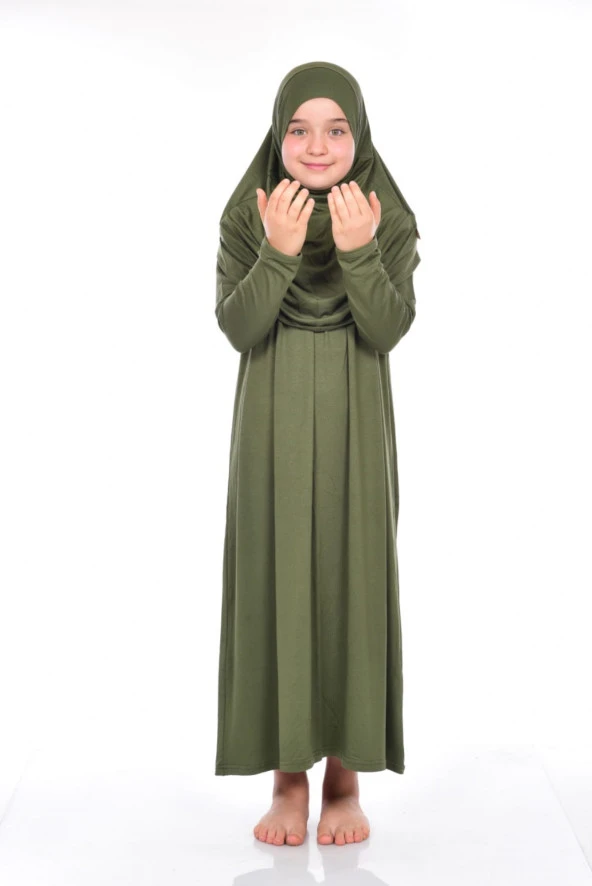 Pratik Çocuk Namaz Elbisesi 8-12 Yaş Haki