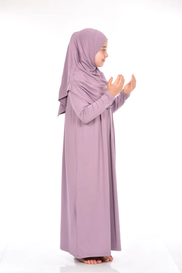 Pratik Çocuk Namaz Elbisesi 8-12 Yaş Gül Kurusu - 2