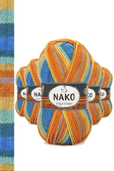 5 Adet Vega Stripe Premium Akrilik El Örgü İpi Yünü No: 82421 ürün görseli