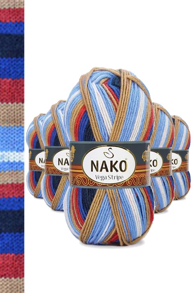 5 Adet Vega Stripe Premium Akrilik El Örgü İpi Yünü No: 82411 ürün görseli