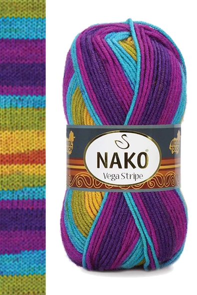 5 Adet Vega Stripe Premium Akrilik El Örgü İpi Yünü No: 82410 - Resim 4