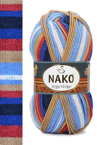 5 Adet Vega Stripe Premium Akrilik El Örgü İpi Yünü No: 82411 - Resim 3