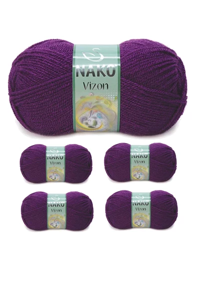 5 Adet Vizon Premium Akrilik El Örgü İpi Yünü Renk No:60 Mürdüm ürün görseli