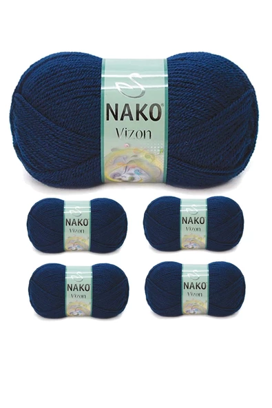 5 Adet Vizon Premium Akrilik El Örgü İpi Yünü Renk No:148 Lacivert ürün görseli