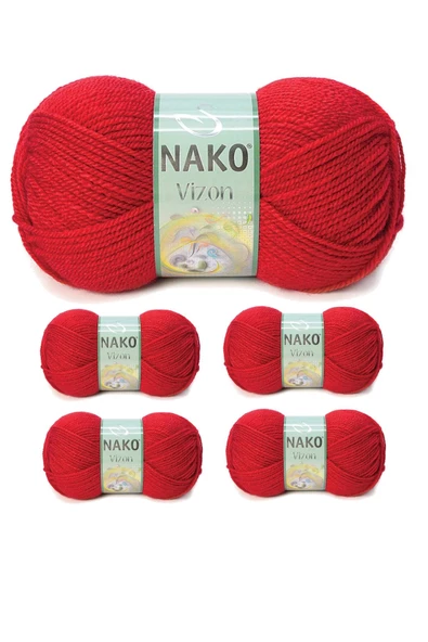 5 Adet Vizon Premium Akrilik El Örgü İpi Yünü Renk No:251 Bayrak Kırmızı ürün görseli
