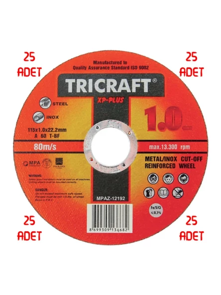 25 ADET 115LİK KIL KESİCİ/INOX METAL KESİCİ TAŞ(115X1.0X22.2MM)