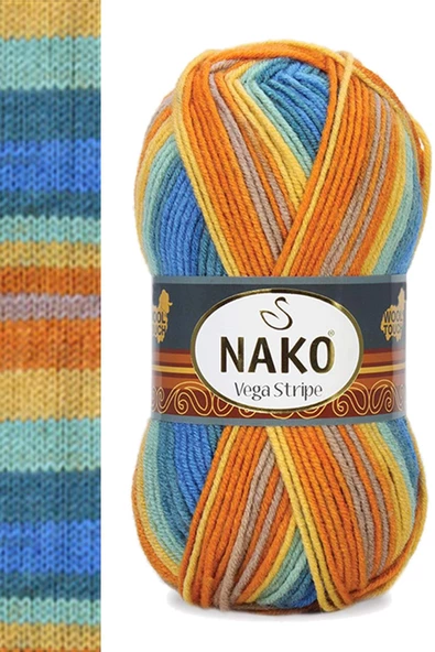 5 Adet Vega Stripe Premium Akrilik El Örgü İpi Yünü No: 82421 - Resim 4