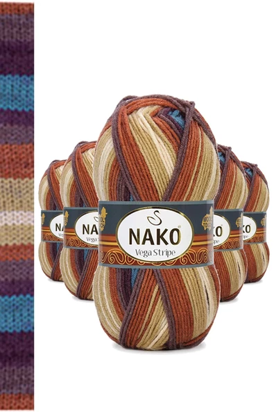 5 Adet Vega Stripe Premium Akrilik El Örgü İpi Yünü No: 82420 ürün görseli