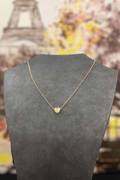 Altın Kaplama Minimal Kalp Tasarım İnce Zincirli Kolye 40 cm - 2