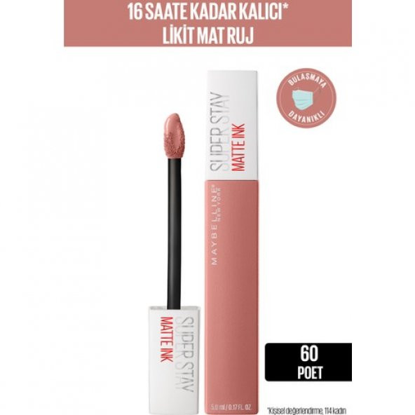 Maybelline New York Super Stay Matte Ink Unnude Likit Mat Ruj - 60 Poet -Nude