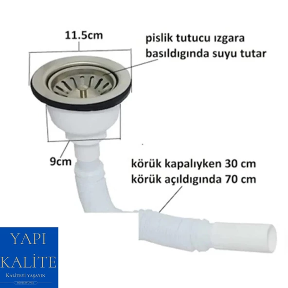 Körüklü Çöpmak Evye Lavabo Gider Sifonu Geniş Kafalı - Resim 2