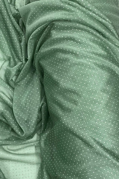 Yağmur Damlası Simli Abiye Elbise Şallık Tül Kumaş Mint Yeşil 75 - Resim 2