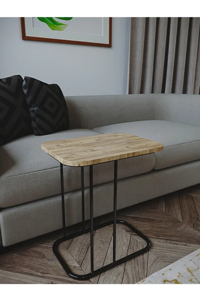 ED PET DİZAYN Metal C Sehpa Koltuk Sehpası Yan Sehpa Zigon Sehpa Çay Kahve Servis Sehpası Atlantik Çam