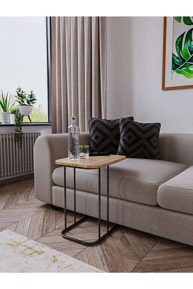 ED PET DİZAYN Metal C Sehpa Koltuk Sehpası Yan Sehpa Zigon Sehpa Çay Kahve Servis Sehpası Atlantik Çam - 4