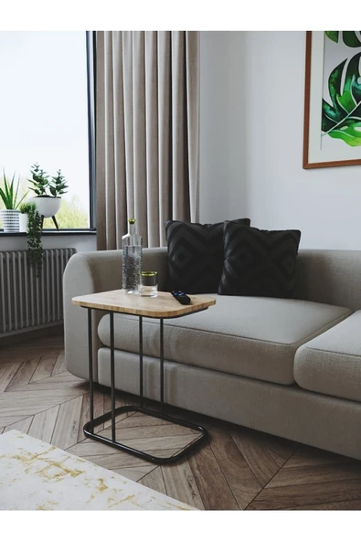 ED PET DİZAYN Metal C Sehpa Koltuk Sehpası Yan Sehpa Zigon Sehpa Çay Kahve Servis Sehpası Atlantik Çam - 3