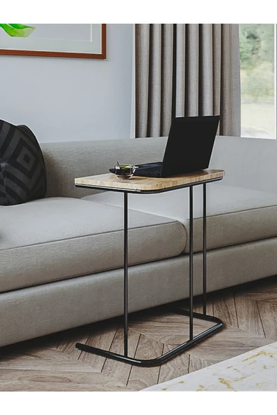 ED PET DİZAYN Metal Ayaklı Laptop Sehpası Kahvaltı Masası Çalışma Sehpası Çam - 3