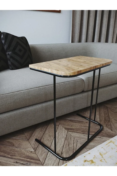 ED PET DİZAYN Metal Ayaklı Laptop Sehpası Kahvaltı Masası Çalışma Sehpası Çam - 2