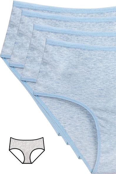 4'lü Yeni Seri Renkli Yüksek Bel Fitilli Ribana Bato Külot Mavi ürün görseli