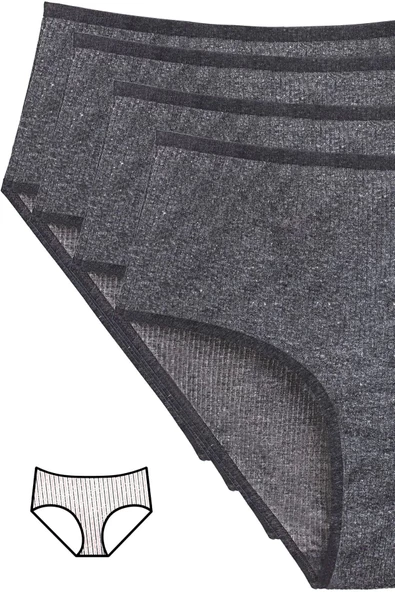 4'lü Yeni Seri Renkli Yüksek Bel Fitilli Ribana Bato Külot Antrasit ürün görseli