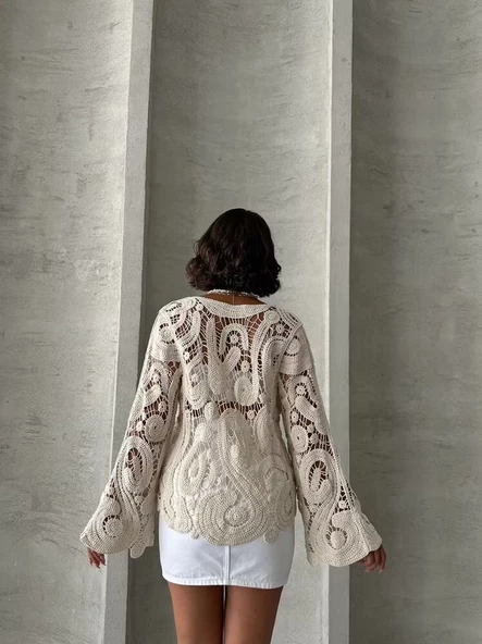 Ekru Dantelli Bluz - 3