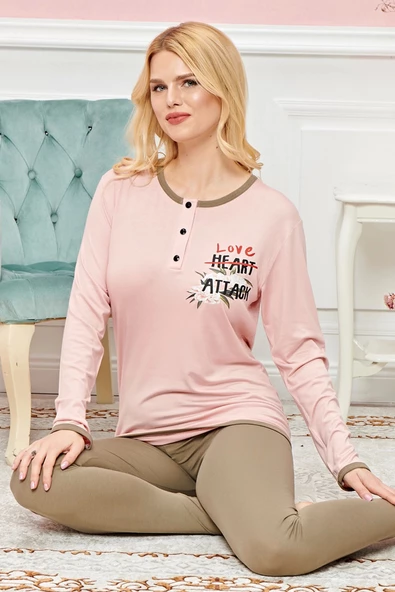 Bayan Uzun Kollu Pijama Takımı Model no 7607 - 2