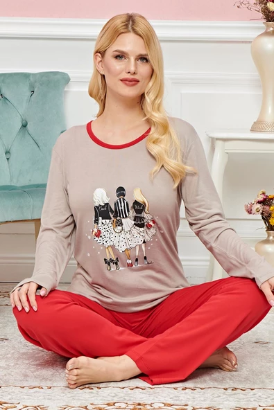 Bayan Uzun Kollu Pijama Takımı Model no 7619 - 2