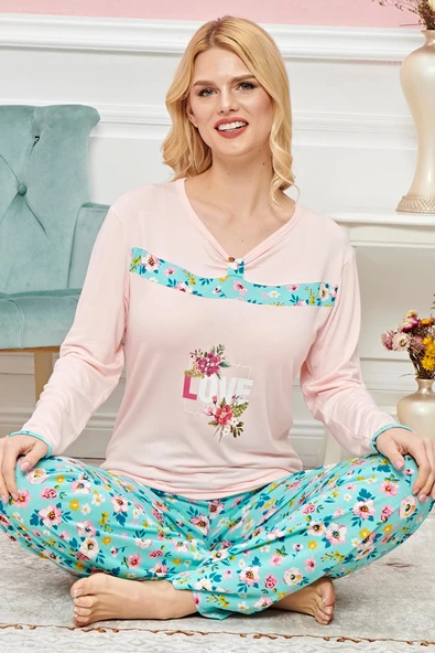Bayan Uzun Kollu Pijama Takımı Model no 7593 - 2