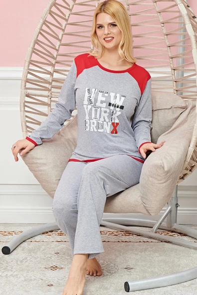 Bayan Uzun Kollu Pijama Takımı Model no 7580 - 2