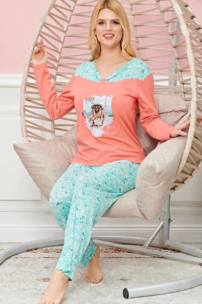 Bayan Uzun Kollu Pijama Takımı Model no 7620 - 2