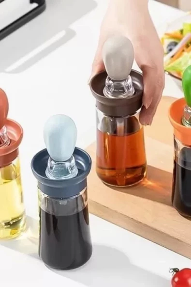 Hazneli Silikon Uçlu Cam Yağdanlık Sirke Yağ Yumurta Ve Sos Fırçası Asorti - Resim 3