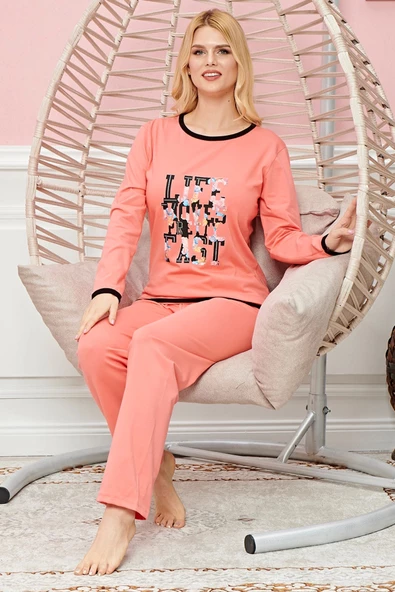 Bayan Uzun Kollu Pijama Takımı Model no 7601 - 2