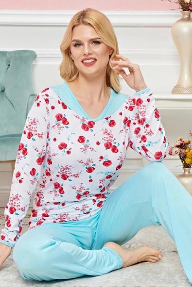 Bayan Uzun Kollu Pijama Takımı Model no 7579 - 2