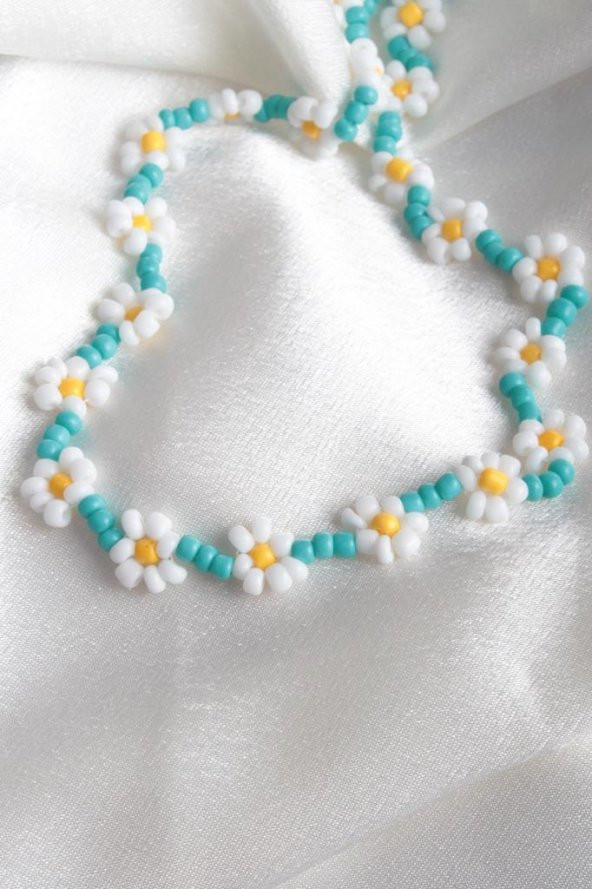 Zariass Maisy Boncuk Papatya Kolye Mavi