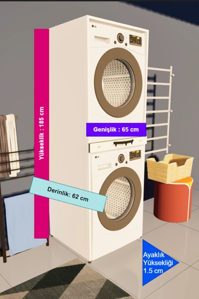 Lavanta Mobilya İmalat MDF REN SAFİR MEŞE ÇAMAŞIR MAKİNESİ VE KURUTMA MAKİNESİ DOLABI - 2