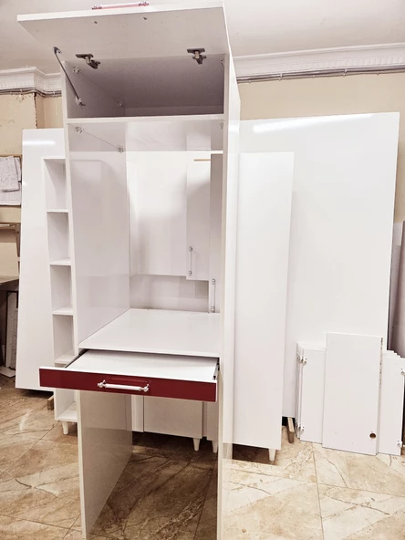 MDF (HIGH GLOSS) DİCLE KIRMIZI ÇAMAŞIR MAKİNESİ VE KURUTMA MAKİNESİ DOLABI - 3