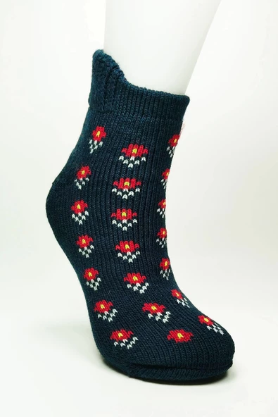 Kalın Kışlık Kadın Soket Çorap Yünlü Havlu Ev Giyim Patik  Desen 2 Lacivert - Resim 3