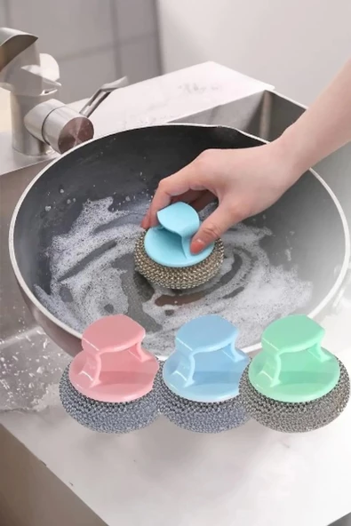 Tutacaklı Paslanmaz Çelik Top Bulaşık Ovma Teli Bulaşık Temizleme Fırçası Yıkama Süngeri - Resim 2