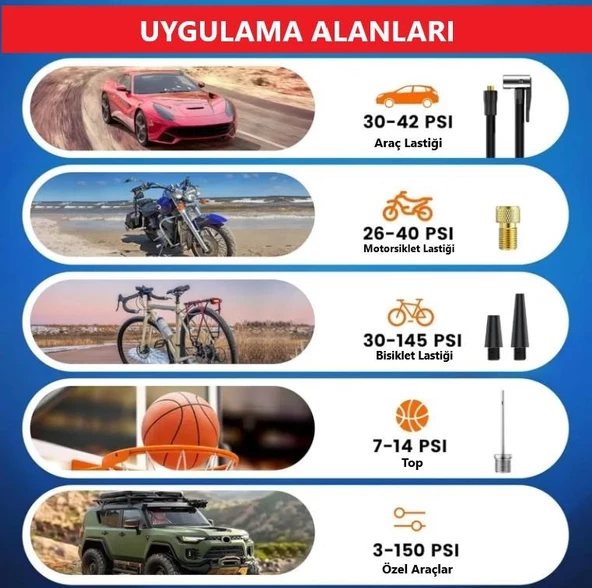 OTO MOTTO Araba Oto Araç Lastik Şişirme Pompası 150 Psi Metal Gövde Çakmaklık Girişli Hava Kompresörü - 6