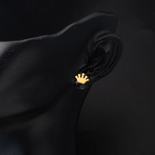 Kral Tacı 22 Ayar Pimli Altın Küpe - Resim 3