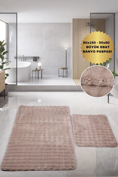 Bubble Kahve Büyük Ebat 2'li Banyo Paspas Seti Kaymaz Tabanlı Yıkanablir Klozet Takımı