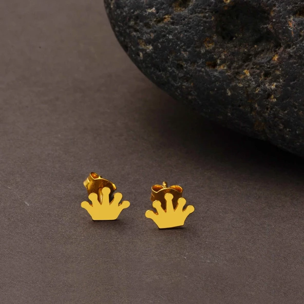 Kral Tacı 22 Ayar Pimli Altın Küpe - Resim 5