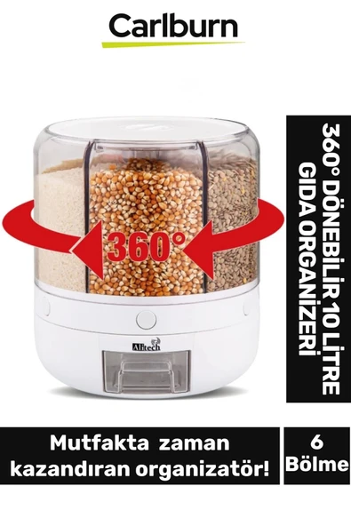Özel Üretim Pratik Depolama Baharat Bakliyat 6 Bölmeli 360° Dönebilir 10 Litre Gıda Organizeri