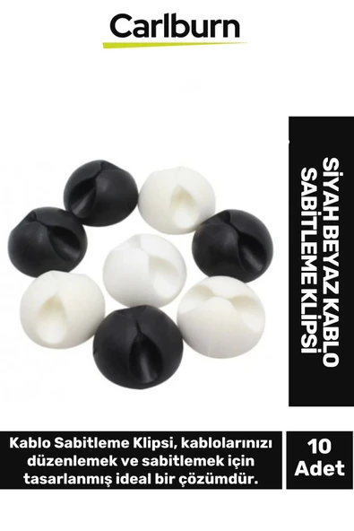 Özel Üretim İz Bırakmayan Yapışkanlı Ev Oda Masa Ofis Siyah Beyaz Kablo Montaj Sabitleme Klips 10'lu